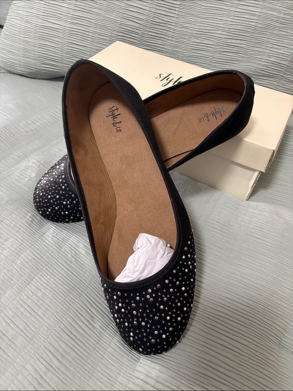 Style & Co. Black Crystal-Studded Ballet Flats NWt